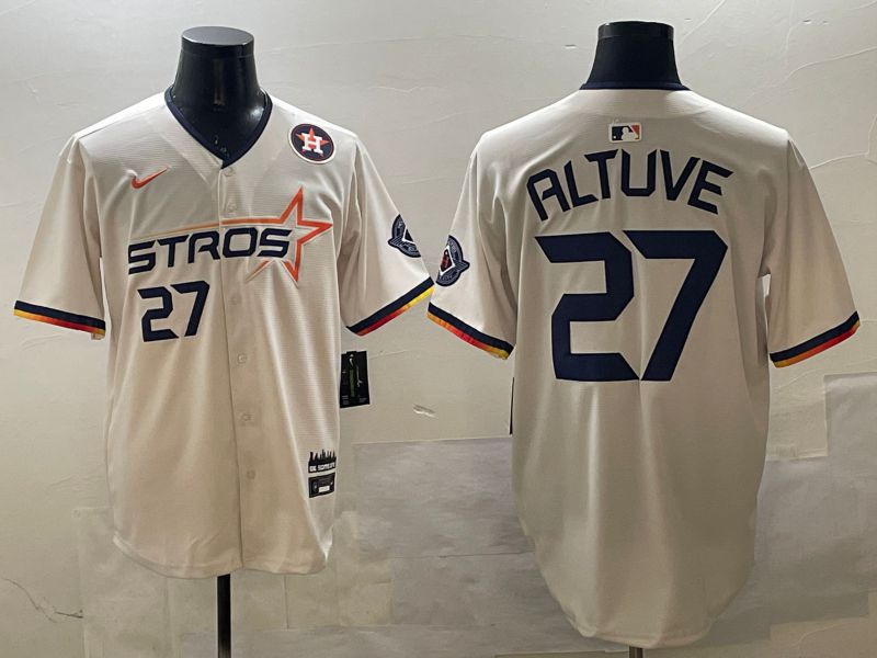 Men Houston Astros #27 Altuve Cream Three generations Joint Name 2025 Nike MLB Jersey style 4->houston astros->MLB Jersey